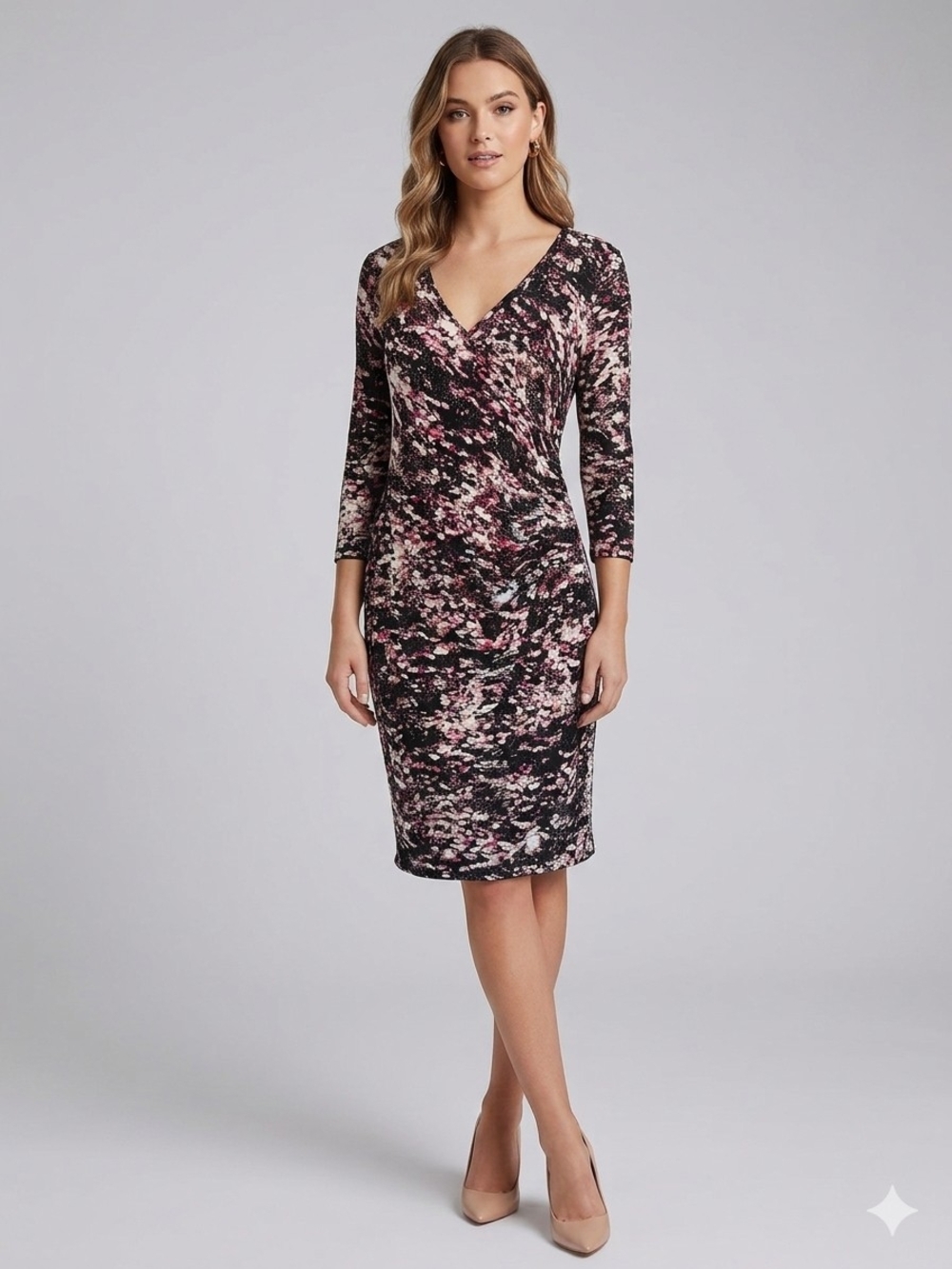 Calvin Klein Pink Floral Wrap-Style Sheath Dress
